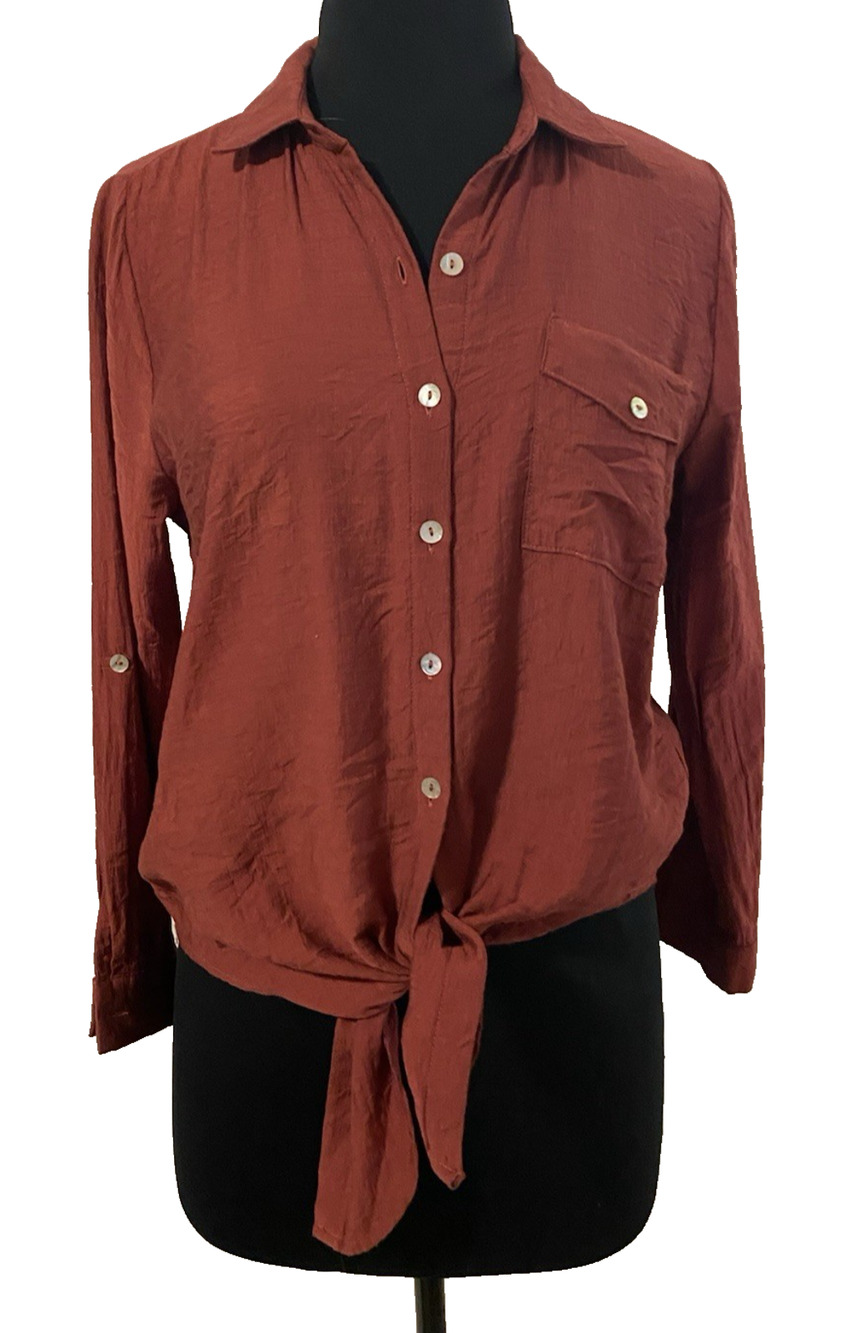 Papermoon Red Twist Knot Blouse Size Small Collared Button Up Shirt Valentines